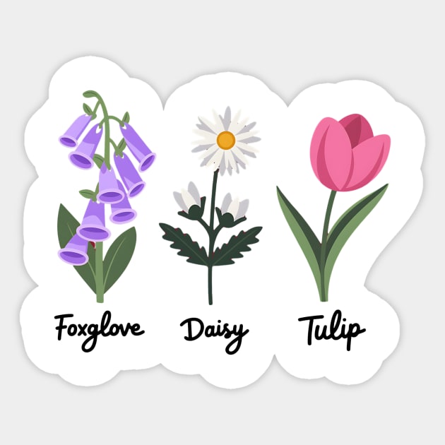 Foxglove Daisy Tulip Sticker by ArtistTee ⭐⭐⭐⭐⭐